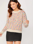 Rainbow Color Boucle Knit Insert Fuzzy Sweater