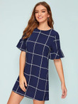 Flounce Sleeve Grid Dress