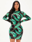 Women Chain & Tropical Print Bodycon Dress