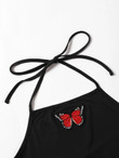 Women Butterfly Embroidery Halter Bodycon Dress