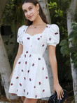 Women Button Front Floral Embroidered Dress