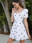 Women Button Front Floral Embroidered Dress