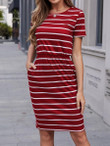 Women Striped Pocket Fitted Dress