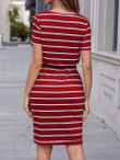 Women Striped Pocket Fitted Dress