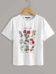 Women Botanical and Letter Graphic Tee