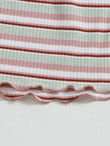 Women Off Shoulder Lettuce Trim Rib-knit Striped Top