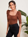 Women Ruched Detail Puff Sleeve Top