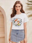 Women Floral Embroidery Tee