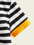Women Contrast Collar Half Placket Striped Polo Tee
