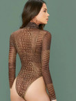 Crocodile Print Sheer Mesh Bodysuit Without Lingerie Set