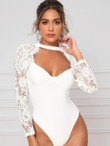 Open Back Lace Panel Fitted Bodysuit