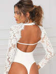 Open Back Lace Panel Fitted Bodysuit