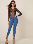 Mesh Sheer Solid Skinny Bodysuit Without Bra