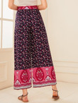 Ditsy Floral Print Belted Wide Leg Pants