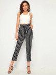 Paperbag Waist Tie Front Striped Tapered Pants