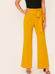 Solid Self Belted Flare Leg Pants