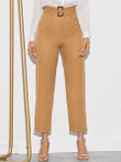 Solid Belted Straight Leg Crop Pants