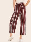 Self Belted Wide Leg Striped Pants