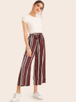 Self Belted Wide Leg Striped Pants