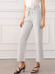 Striped Print Belted Straight Leg Pants