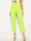Neon Lime Paperbag Waist D-Ring Belted Pants