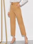 Women Solid Belted Straight Leg Crop Pants