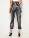 Women Paperbag Waist Tie Front Striped Tapered Pants