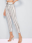 Frill Trim O-Ring Belted Striped Pants
