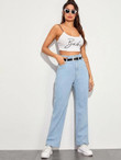 Women Solid Straight Leg Belted Jeans