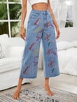Women Embroidered Letter Wide Leg Jeans
