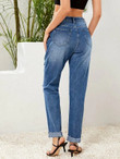 Women Ripped Detail Cuffed Jeans Without Belt