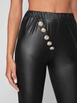 Button Detail Leather Look Biker Shorts