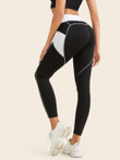 Topstitching Contrast Waist Patched Pocket Leggings