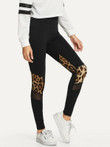 Contrast Mesh Leopard Print Leggings