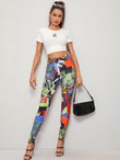 Wide Waistband Figure and Letter Graphic Leggings