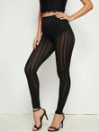 High Waist Striped Mesh Leggings Without Panty