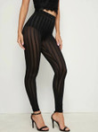 High Waist Striped Mesh Leggings Without Panty