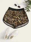 Women Leopard Print Contrast Binding Shorts