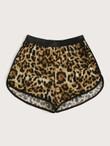 Women Leopard Print Contrast Binding Shorts