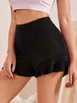 Women Zip Side Ruffle Hem Solid Shorts