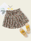 Women Ditsy Floral Print Paperbag Waist Belted Shorts
