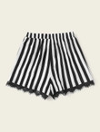Women Eyelash Lace Hem Striped Shorts