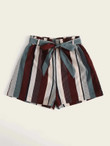 Women Belted Striped Shorts