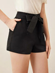 Women Double Covered Breasted Belted Shorts