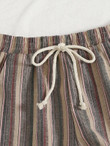 Women Tie Waist Cuffed Hem Striped Shorts