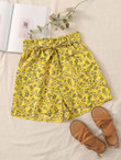 Women Ditsy Floral Print Self Tie Shorts