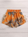 Women Tropical Print Lace Up Tie Front Shorts