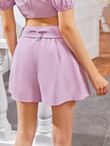 Women Fold Pleat Detail Buckle Belted Shorts