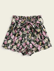 Women Paperbag Waist Belted Floral Print Shorts