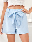 Women Straight Leg Solid Belted Shorts
